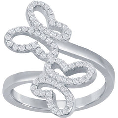 Classic Women's Silver Double Butterfly CZ Ring - W-2634