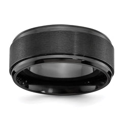 Black Zirconium Polished with Brushed Center Beveled Edge 9mm Band | ZCR107