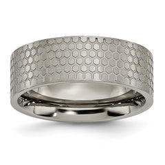 Titanium 8mm Brushed Patterned Flat Band | TB252