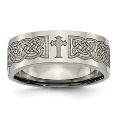 Titanium Flat 8mm Laser Design Polished Band | TB3K