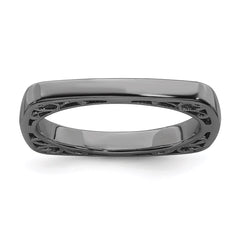 Sterling Silver Stackable Expressions Polished Black-plated Square Ring | QSK778