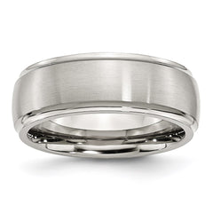 Stainless Steel Ridged Edge 8mm Brushed and Polished Band | SR86