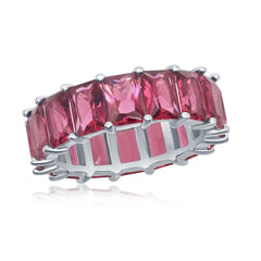 Sterling Silver 6mm Ruby CZ Emerald-Cut-Cut Eternity Band Ring - W-2333