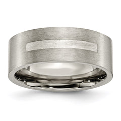 Titanium Flat 8mm Sterling Silver Inlay Brushed Band | TB368