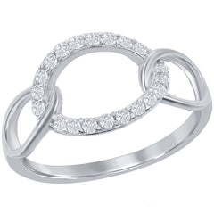Classic Women's Silver Oval White CZ Linked Ring - W-2708