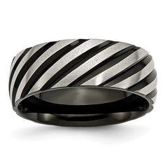 Titanium 8mm Black IP-plated Swirl Brushed & Polished Band | TB300