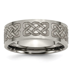 Titanium Flat 8mm Laser Design Brushed Band | TB33B