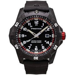 ProTek Men's Watch - USMC Series Quartz Black and Red Dial Rubber Strap Dive | 1012