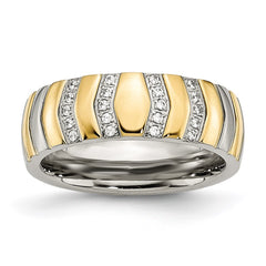 Titanium Polished Yellow IP-plated CZs 7mm Ring | TB431