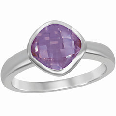 Classic Women's Silver Square Amethyst Ring - W-9966