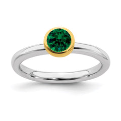 Sterling Silver Stackable Expressions w/Gold-plate Cr. Emerald Ring | QSK1879