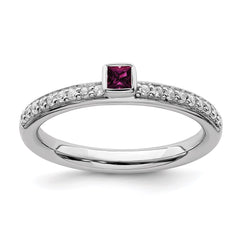 Sterling Silver Stackable Expressions Rhodolite Garnet & Diamond Ring | QSK2141