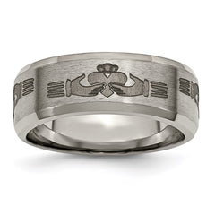 Titanium Beveled Edge 8mm Laser Design Brushed & Polished Band | TB115N