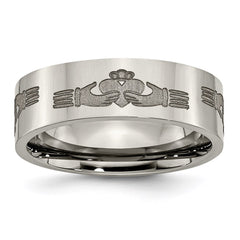Titanium Flat 8mm Laser Design Polished Band | TB3N