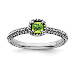 Sterling Silver Stackable Expressions Checker-cut Peridot Antiqued Ring | QSK822