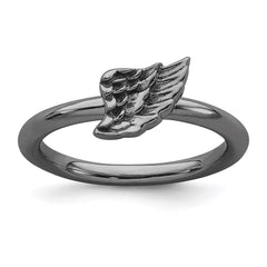 Sterling Silver Stackable Expressions Black-plated Angel Wing Ring | QSK1985
