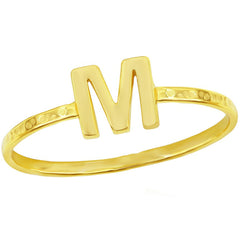 Classic Unisex Gold Tone M Initial Hammered Ring - W-2828