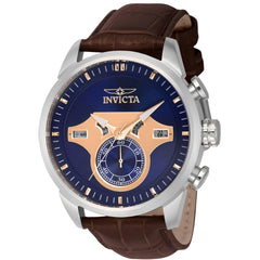 Invicta Men's Chrono Watch - Objet D Art Blue and Rose Gold Dial Brown Strap | 43613
