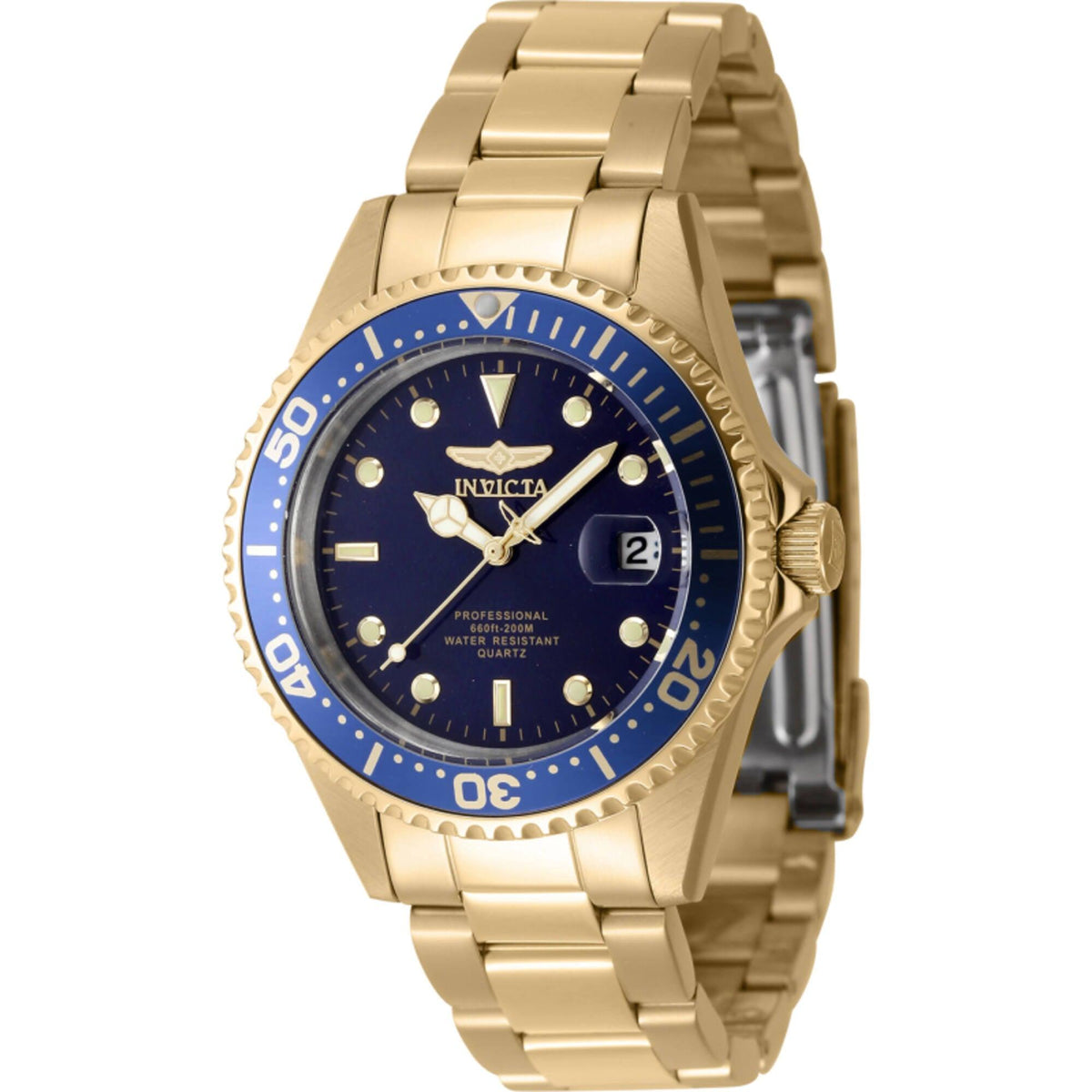 Invicta Men's Quartz Watch - Pro Diver Blue Dial Yellow Gold