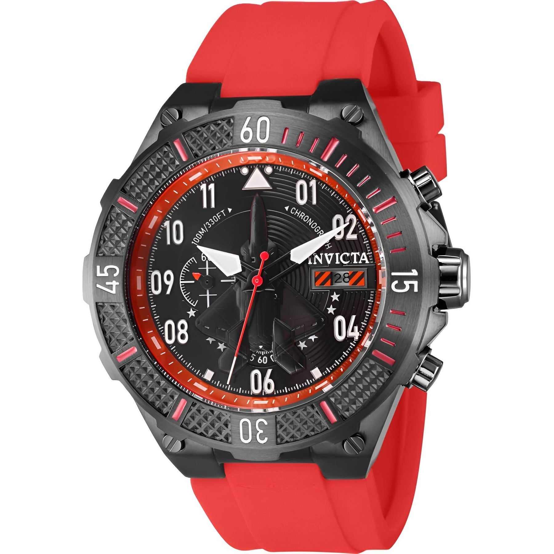 Invicta Men\'s Chronograph Quartz Wristwatch Red Dial Silicone Band Silver 100m Invicta Pro Diver Chronograph Red Dial White Silicone Strap  main image 4