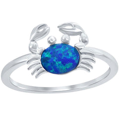 Women's Ring - Sterling Silver Blue Opal Crab Design, Size 6 | W-1907-6