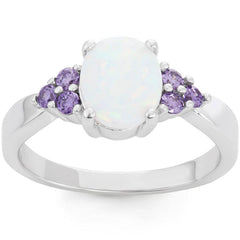 Opalata Women's White Opal and Amethyst CZ Ring - W-1505