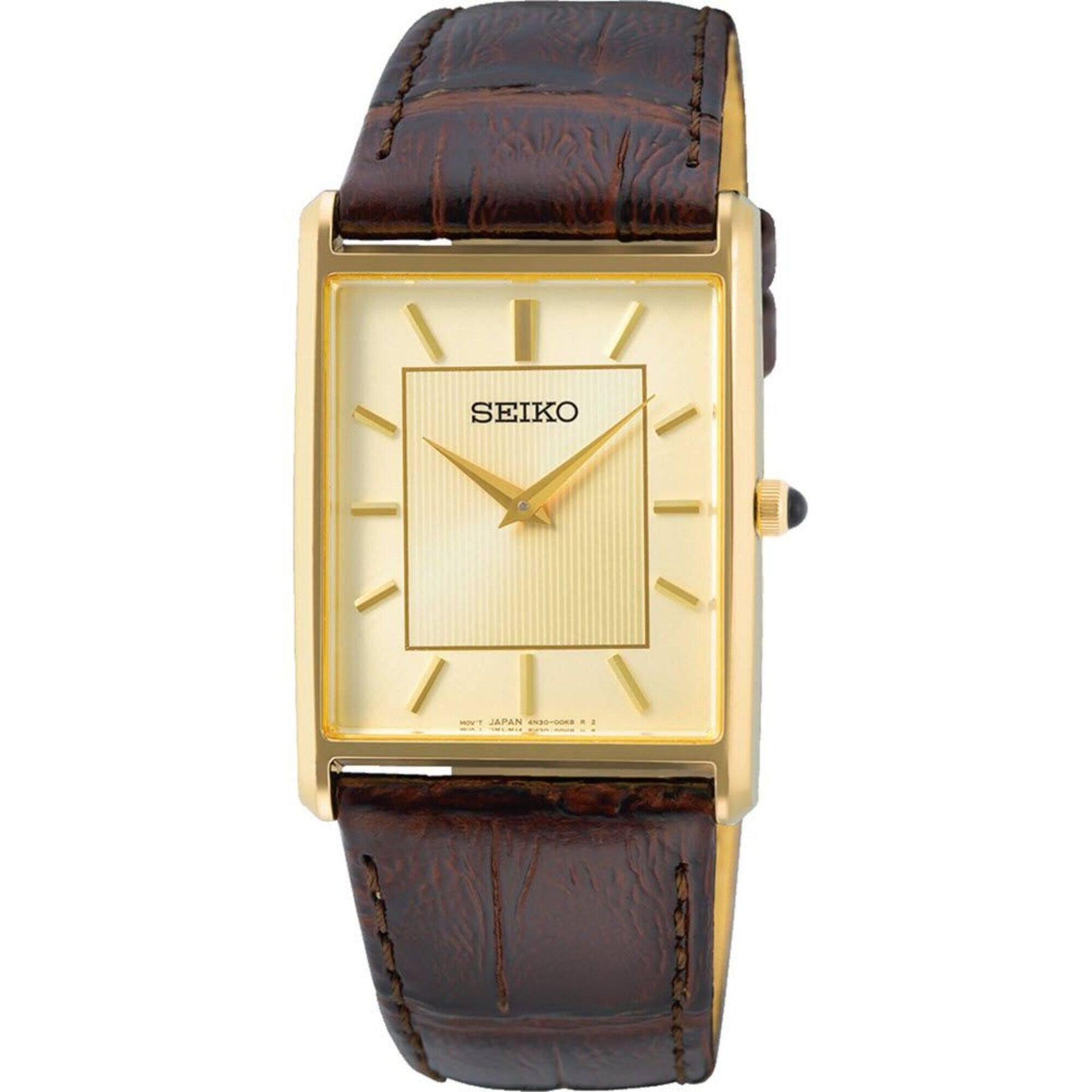 Seiko Men's Watch - Essentials Quartz Champagne Dial Brown Leather