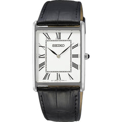 Seiko Men's Watch - Essentials Quartz White Dial Black Leather Strap | SWR049P1