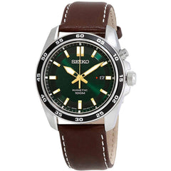 Seiko Men's Watch - Kinetic Green Dial Brown Genuine Leather Strap Quartz | SKA791