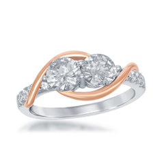 Sterling Silver and Rose GP Us2gether Two-Stone CZ Ring - W-1695