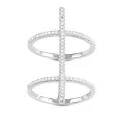 Sterling Silver Center CZ Bar XL Double Row Ring - W-1633