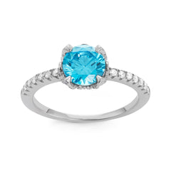 Sterling Silver Center Round Light Blue CZ Ring - W-1524