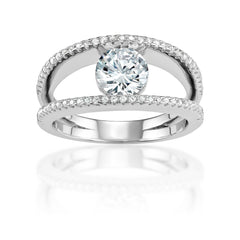 Sterling Silver CZ Double Row with Center CZ Ring - W-1558