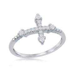 Sterling Silver CZ Micro Pave Cross Ring - W-1411