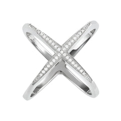 Sterling Silver CZ Wide Boxy X Ring - W-1630