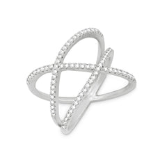 Sterling Silver Double Off Center CZ Cross Ring - W-1235