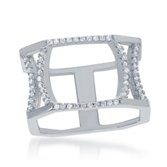Sterling Silver Double Open CZ Octangle Ring - W-1376