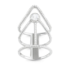 Sterling Silver Extra Long Triple Row CZ Ring - W-1632