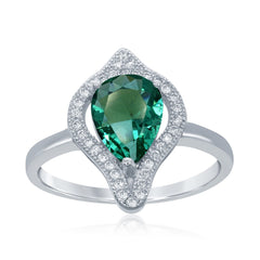 Sterling Silver Large Teardrop Emerald with CZ Ring - W-1760