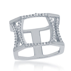 Sterling Silver Open Double CZ X Octangle Ring - W-1374