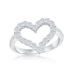 Sterling Silver Open Heart Cubic Zirconia Ring - W-1927