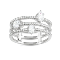 Sterling Silver Oval, Round and Teardrop CZ Ring - W-1627