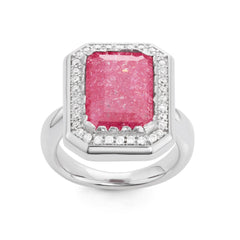 Sterling Silver Rectangle Dark Pink Ice Stone Ring - W-1443