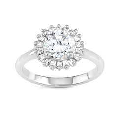 Sterling Silver Round CZ with Baguette Border Ring - W-1395