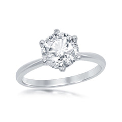 Sterling Silver Six-Prong Solitaire CZ Ring - W-1960