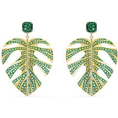 Swarovski Women's Earrings - Tropical Leaf Green Yellow Gold Plated | 5525242