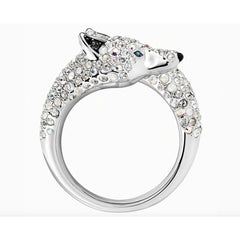 Swarovski Women's Ring - Polar Bestiary Crystal Pave Wolf Cocktail Silver | 5515095