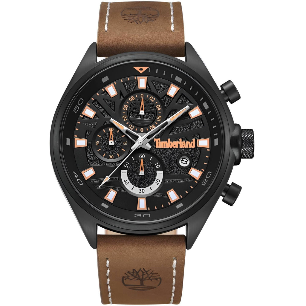 Timberland Men's Watch Dress Sport Black Dial Brown Strap Chrono T