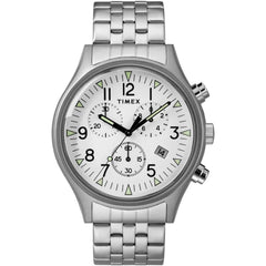 Timex Men's Chronograph Watch - MK1 White Dial Silver Tone Bracelet | TW2R68900VQ