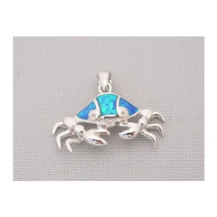 Sterling Silver Blue Inlay Opal Crab Pendant